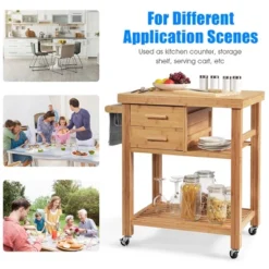 Costway Bamboo Kitchen Trolley Cart Wood Rolling Island W/ Tower Rack & Drawers -Furniture Shop GUEST 003508cd 8669 423a 9f13 6fb234a777dd