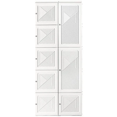 HOMCOM Portable Wardrobe Closet, Folding Bedroom Armoire, Clothes Storage Organizer With Cube Compartments, Hanging Rod, Magnet Doors, White 5 HOMCOM Portable Wardrobe Closet, Folding Bedroom Armoire, Clothes Storage Organizer With Cube Compartments, Hanging Rod, Magnet Doors, White - Image 3