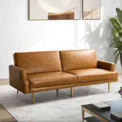 Lanna 76"Wide Vegan Leather Modern Style Convertible Futon Sofa Bed For Living Room Guest Bedroom | ARTFUL LIVING DESIGN -Furniture Shop GUEST 0186db79 f02f 498a ae0d f79c929e4342