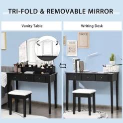 Costway Vanity Table Stool Set Large Tri-folding Lighted Mirror 6 Drawer Dresser WhiteBlack -Furniture Shop GUEST 01e8dd9e 2cd0 4a7f 94fb 99b9a810ae9b