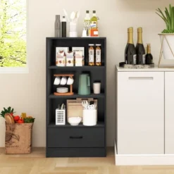 Costway 4-Tier Bookcase 48'' Display Bookshelf Storage Organizer With Shelves & Drawer Grey/White/Natural -Furniture Shop GUEST 02e706d1 0b22 4e36 9511 28adf91ed299