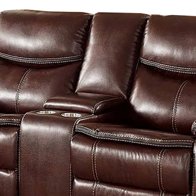 Recliner Loveseat With Leatherette Seating Brown - Benzara 4 Recliner Loveseat With Leatherette Seating Brown - Benzara - Image 2