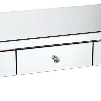 Studio 55D Thea Modern Mirrored Rectangular Desk 39 1/2" X 18" With 3-Drawer Silver Faceted Crystal Knobs For Living Room Bedroom Bedside Entryway 4 Studio 55D Thea Modern Mirrored Rectangular Desk 39 1/2" X 18" With 3-Drawer Silver Faceted Crystal Knobs For Living Room Bedroom Bedside Entryway - Image 2