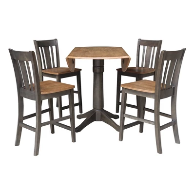 42" Round Dual Drop Leaf Counter Height Dining Table With 4 Splat Back Stools Hickory/Washed Coal - International Concepts 6 42" Round Dual Drop Leaf Counter Height Dining Table With 4 Splat Back Stools Hickory/Washed Coal - International Concepts - Image 4