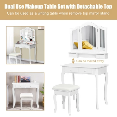 Costway Vanity Makeup Dressing Table Stool 4 Jewelry Wood Desk White 7 Costway Vanity Makeup Dressing Table Stool 4 Jewelry Wood Desk White - Image 5