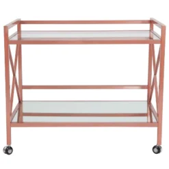 Merrick Lane Rolling Bar Cart Contemporary Kitchen Serving Cart With Mirrored Bottom Shelf And Crisscross Rose Gold Metal Frame -Furniture Shop GUEST 040f51c7 a1b1 44fb bfd0 bf683d029024