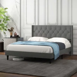 Costway Full/Queen Size Upholstered Platform Bed Button Tufted Headboard Mattress Foundation -Furniture Shop GUEST 047950b0 74d3 4267 928e 3840e29c9423
