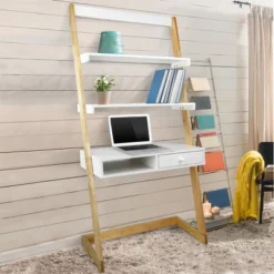 Freestanding Ladder Desk With Drawer Solid American Maple Frame Natural/White - Flora Home -Furniture Shop GUEST 066c5bce a6bf 4893 a477 abeefc8a5168