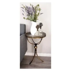 Metal And Glass Round Pedestal Table Gold - Olivia & May -Furniture Shop GUEST 0696e0b1 2134 41b9 a092 e76d13a2d64a