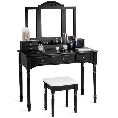 Costway 7 Drawers Vanity Set Dressing Table W/ Tri-Folding Mirror 3 Costway 7 Drawers Vanity Set Dressing Table W/ Tri-Folding Mirror