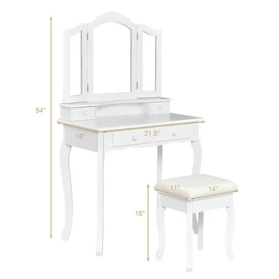 Costway Vanity Makeup Dressing Table Stool 4 Jewelry Wood Desk White 3 Costway Vanity Makeup Dressing Table Stool 4 Jewelry Wood Desk White