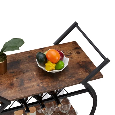 Jomeed Wood And Metal Portable Rolling Kitchen Bar Or Coffee Cart With 3 Bottle Horizontal Wine Rack With Handles And Lockable Casters, Gray Oak 6 Jomeed Wood And Metal Portable Rolling Kitchen Bar Or Coffee Cart With 3 Bottle Horizontal Wine Rack With Handles And Lockable Casters, Gray Oak - Image 4