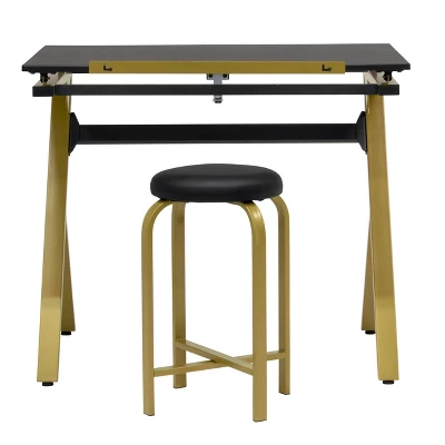 2pc Stellar Drawing Table With 36" Adjustable Top With Stool Set Black/Gold - Studio Designs 4 2pc Stellar Drawing Table With 36" Adjustable Top With Stool Set Black/Gold - Studio Designs - Image 2