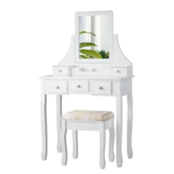Tangkula Rotatable Mirror Vanity Set Makeup Dressing Table And Stool W/ 5 Drawers 17 Tangkula Rotatable Mirror Vanity Set Makeup Dressing Table And Stool W/ 5 Drawers -Furniture Shop GUEST 0cd2a765 4768 4b73 be98 827f6be9a830
