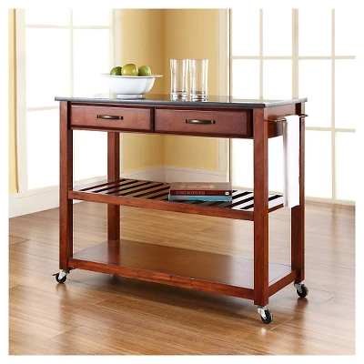 Solid Black Granite Top Kitchen Cart/Island With Optional Stool Storage - Classic Cherry - Crosley 5 Solid Black Granite Top Kitchen Cart/Island With Optional Stool Storage - Classic Cherry - Crosley - Image 3