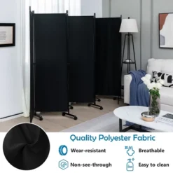 Costway 6-Panel Folding Room Divider 6FT Rolling Privacy Screen With Lockable Wheels Black/Brown/Grey/White -Furniture Shop GUEST 0e0e89a9 59b1 4efd 990b 3b9ef94370ce