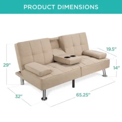 Best Choice Products Modern Linen Convertible Futon Sofa Bed W/ Removable Armrests, Metal Legs, Cupholders -Furniture Shop GUEST 0e7c9cec d31d 4a57 9047 7601104b92f4