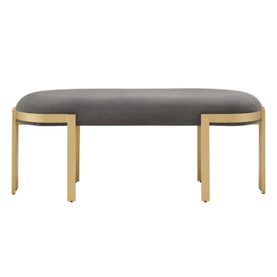 Lepape Upholstered Bench Gray Velvet - Inspire Q 6 Lepape Upholstered Bench Gray Velvet - Inspire Q - Image 4