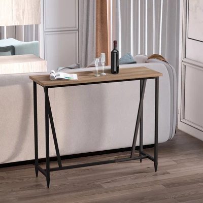 HOMCOM 47.75 Inch Bar Table With Metal Legs, Rustic Industrial Pub Table With Large Tabletop For Home Bar, Kitchen Or Dining Room, Brown 3 HOMCOM 47.75 Inch Bar Table With Metal Legs, Rustic Industrial Pub Table With Large Tabletop For Home Bar, Kitchen Or Dining Room, Brown