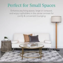 Best Choice Products Modern Faux Leather Convertible Futon Sofa W/ Removable Armrests, Metal Legs, 2 Cupholders - White -Furniture Shop GUEST 0f36b082 e78d 4c3e b091 31a8e7667e19