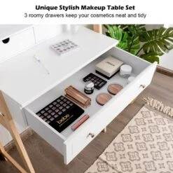 Costway Makeup Vanity Table Dressing Table Cushioned Stool Set -Furniture Shop GUEST 0fecd418 a6ea 4d79 bc85 aaa92bf6c02d