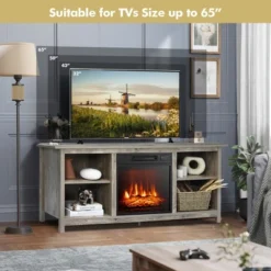 Costway 58'' 2-Tier Fireplace TV Stand W/18'' Electric Fireplace Up To 65'' Grey 13 Costway 58'' 2-Tier Fireplace TV Stand W/18'' Electric Fireplace Up To 65'' Grey -Furniture Shop GUEST 12529bdf f141 40d3 b612 23a8a68f94f9