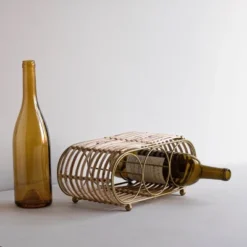 Wrapped Brass Metal & Rattan Wine Bottle Holder - Foreside Home & Garden -Furniture Shop GUEST 12be7d6a 8bf7 4460 8966 b325e3686d04