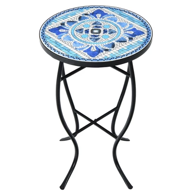 Costway Mosaic Side Table Accent Table Round Balcony Bistro End Table OrangeBlueNavy 13 Costway Mosaic Side Table Accent Table Round Balcony Bistro End Table OrangeBlueNavy - Image 11