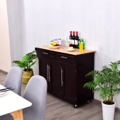 Costway Kitchen Island Trolley Cart Wood Top Rolling Storage Cabinet W/Knife Block WhiteBrown -Furniture Shop GUEST 15241946 b9e9 4aa4 aa80 968c97e25489
