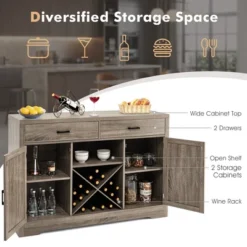 Costway Kitchen Storage Buffet Cabinet Farmhouse Wooden Sideboard W/2 Drawer & Wine Rack -Furniture Shop GUEST 152849ba fb57 49b6 bdef 73032ea4825f