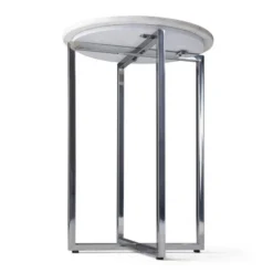 18" Farnell Contemporary Wide Metal Accent Side Table With Chrome Base White/Silver - WyndenHall -Furniture Shop GUEST 15e73a61 b44f 42f1 934f 2c50d239f8cb