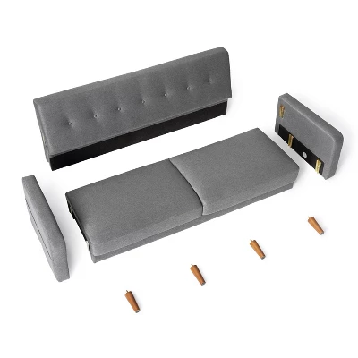 Adair Mid-Century Modern Sofa Couch With Armrest Pockets Tufted Linen Fabric - Mellow 6 Adair Mid-Century Modern Sofa Couch With Armrest Pockets Tufted Linen Fabric - Mellow - Image 4