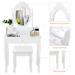 Costway White Vanity Wood Makeup Dressing Table Stool 3 Drawer 14 Costway White Vanity Wood Makeup Dressing Table Stool 3 Drawer -Furniture Shop GUEST 16ba33db e01c 4f6a a283 1e622ddcf779