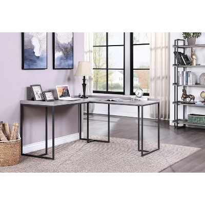 Marga L-Shape Desk With USB Port And Power Plug-In Gray - MiBasics 3 Marga L-Shape Desk With USB Port And Power Plug-In Gray - MiBasics