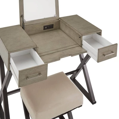 Brunswick Vanity Set With Flip Mirror And Power Strip Gray/Black - Inspire Q 4 Brunswick Vanity Set With Flip Mirror And Power Strip Gray/Black - Inspire Q - Image 2