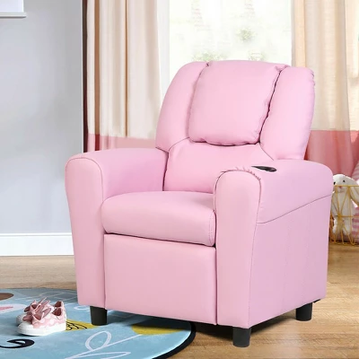 Costway Kids Recliner Armchair Children's Furniture Sofa Seat Couch Chair W/Cup Holder Pink 4 Costway Kids Recliner Armchair Children's Furniture Sofa Seat Couch Chair W/Cup Holder Pink - Image 2