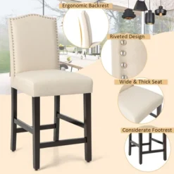Costway Set Of 4 Upholstered Bar Stools 25'' Bar Height Chairs With Rubber Wood Legs Beige -Furniture Shop GUEST 19656e52 ef61 4ad1 a3c4 5176cdd61873