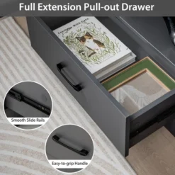 Costway 4-Tier Bookcase 48'' Display Bookshelf Storage Organizer With Shelves & Drawer Grey/White/Natural -Furniture Shop GUEST 1a7895af 5a18 4f71 bebe 91f421fd2c34