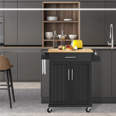 Yaheetech Rolling Kitchen Island Kitchen Cart With Towel Rack & Drawer 3 Yaheetech Rolling Kitchen Island Kitchen Cart With Towel Rack & Drawer