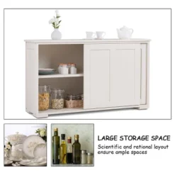 Costway Kitchen Storage Cabinet Sideboard Buffet Cupboard Wood Sliding Door Pantry White -Furniture Shop GUEST 1aa2fb35 7232 441e a097 5ee0285a26f7