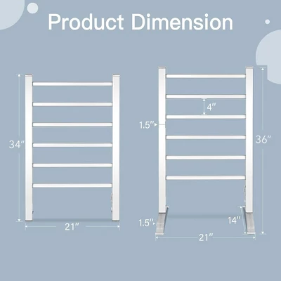 Costway Freestanding Wall Mounted Towel Warmer 6-Bar Aluminum Heated Towel Rack W/ Timer 10 Costway Freestanding Wall Mounted Towel Warmer 6-Bar Aluminum Heated Towel Rack W/ Timer - Image 8