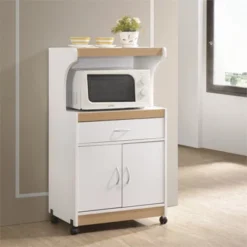 Microwave Kitchen Cart In White - Hodedah