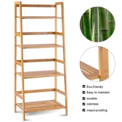 Costway Multifunctional 4 Shelf Bamboo Bookcase Ladder Plant Flower Stand Rack Storage -Furniture Shop GUEST 1d52ad12 9324 46ee 8bd9 905aad901e7f