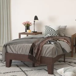 Merrick Lane Eduardo Platform Bed Frame, Solid Wood Platform Bed Frame With Slatted Support, No Box Spring Needed
