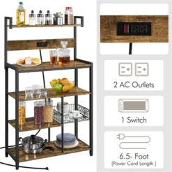 Yaheetech 5-Tier 56" H Baker’s Rack With Wire Basket & Power Outlets, Rustic Brown -Furniture Shop GUEST 200ccec3 1ded 4b9a bb41 b04f39866526
