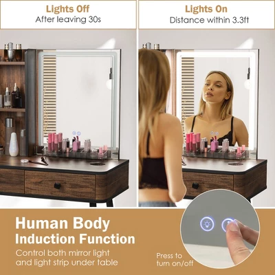 Costway Vanity Set With Dimmable Lighted Mirror 3 Lighting Modes 6 Costway Vanity Set With Dimmable Lighted Mirror 3 Lighting Modes - Image 4