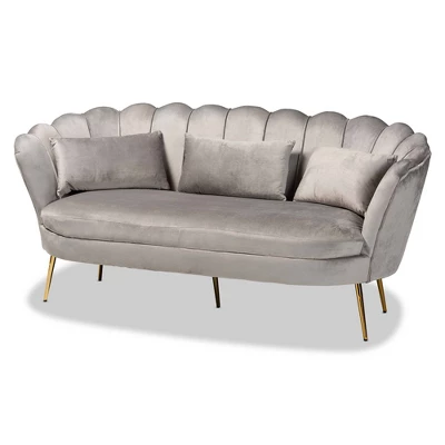 Genia Velvet Fabric Upholstered And Metal Sofa Gray/Gold - Baxton Studio 5 Genia Velvet Fabric Upholstered And Metal Sofa Gray/Gold - Baxton Studio - Image 3