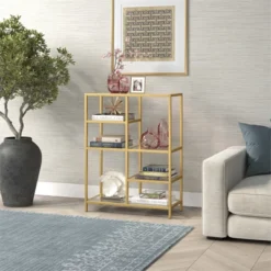 42" Tall Brass Finish Bookcase - Henn&Hart 15 42" Tall Brass Finish Bookcase - Henn&Hart -Furniture Shop GUEST 21621ce1 c22c 49fb 8863 8920aaf0246b