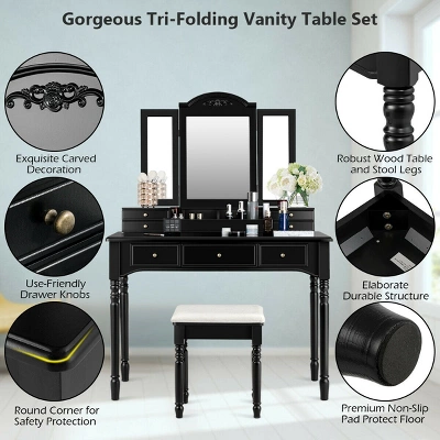 Costway 7 Drawers Vanity Set Dressing Table W/ Tri-Folding Mirror 11 Costway 7 Drawers Vanity Set Dressing Table W/ Tri-Folding Mirror - Image 9