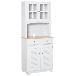 HOMCOM 67" Modern Buffet With Hutch, Louvered Kitchen Pantry Microwave Cabinet With Framed Glass Doors And 2 Drawers, White 10 HOMCOM 67" Modern Buffet With Hutch, Louvered Kitchen Pantry Microwave Cabinet With Framed Glass Doors And 2 Drawers, White -Furniture Shop GUEST 222e08ab 4f68 4c38 97c6 37c8d6b86790
